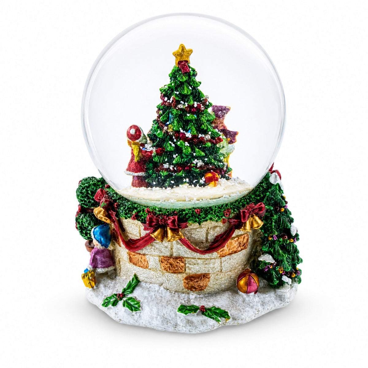 Joyful Children Adorning Christmas Tree: Musical Water Snow Globe Snow Globes > Winter Villages La Vie Bien Joyful Children Adorning Christmas Tree: Musical Water Snow Globe