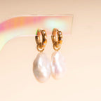 Jumbo Baroque Natural Pearl Huggie Hoop Charms La Vie Bien Jumbo Baroque Natural Pearl Huggie Hoop Charms