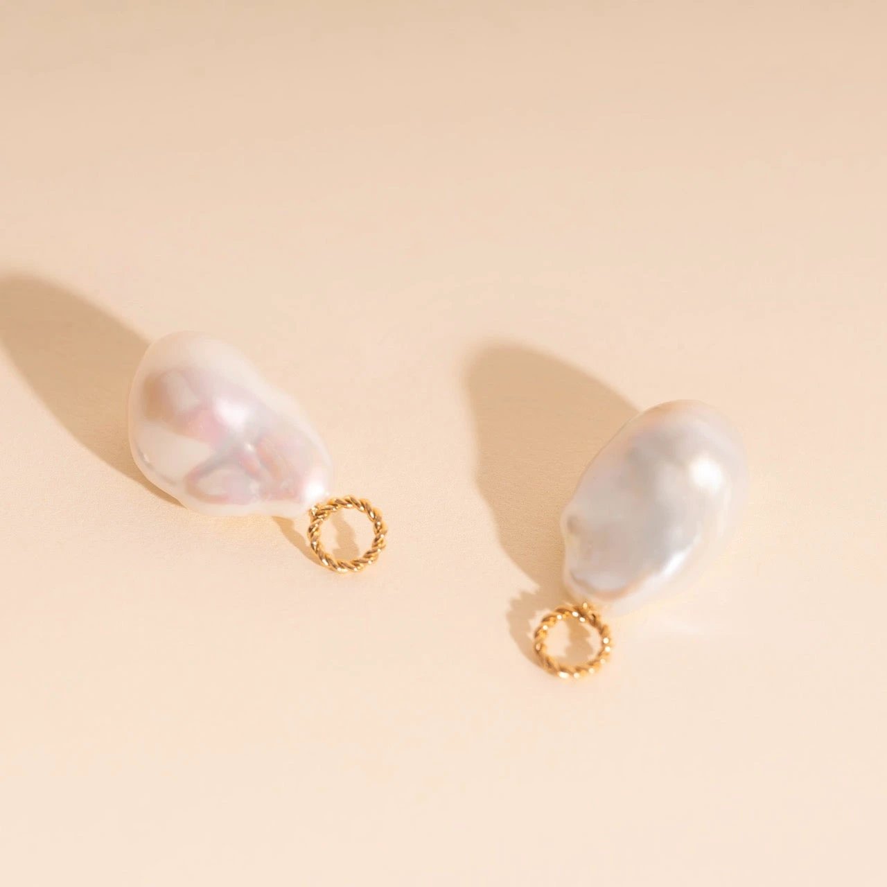 Jumbo Baroque Natural Pearl Huggie Hoop Charms by Oh Clementine