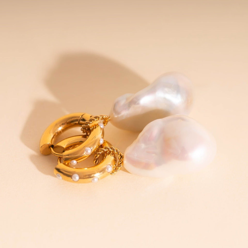 Jumbo Baroque Natural Pearl Huggie Hoop Charms La Vie Bien Jumbo Baroque Natural Pearl Huggie Hoop Charms