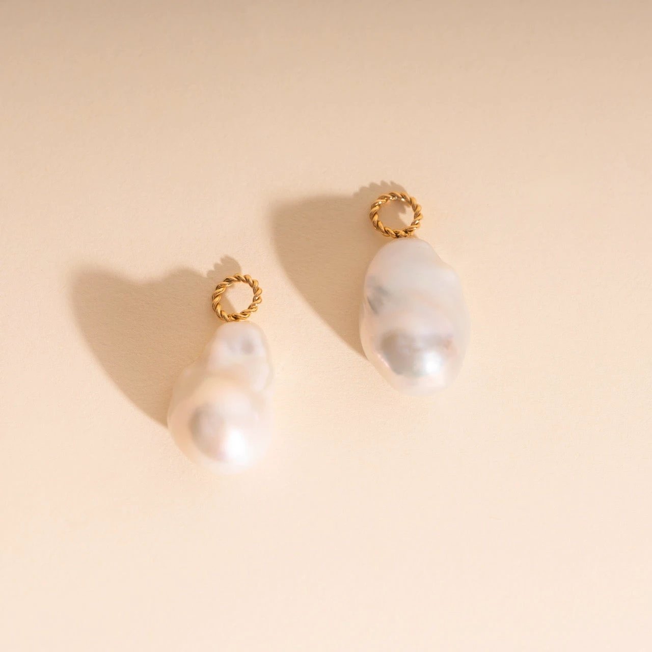 Jumbo Baroque Natural Pearl Huggie Hoop Charms by Oh Clementine