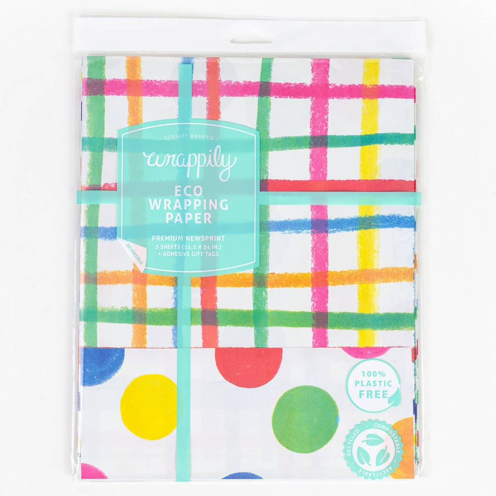 Jumbo Plaid/Dot • Double-Sided Eco Party Wrapping Paper La Vie Bien Jumbo Plaid/Dot • Double-Sided Eco Party Wrapping Paper