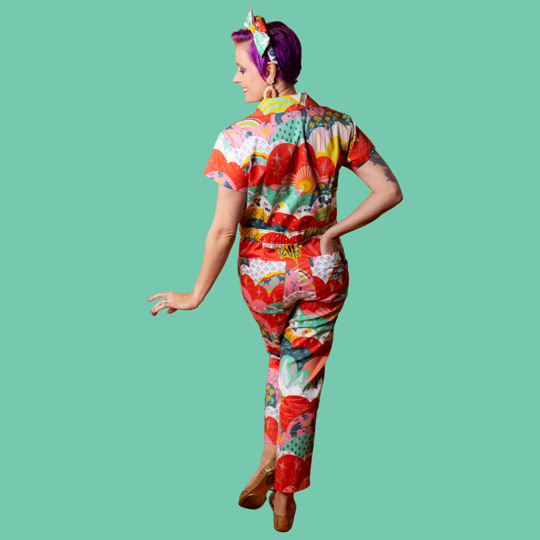 Jumpsuit in Mint & Strawberry Meadow Print Jumpsuit La Vie Bien Jumpsuit in Mint & Strawberry Meadow Print