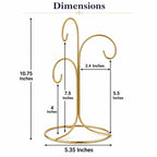 3-Arm 3-Tier Gold Brass Metal Ornament Stand Display 10.75 Inches