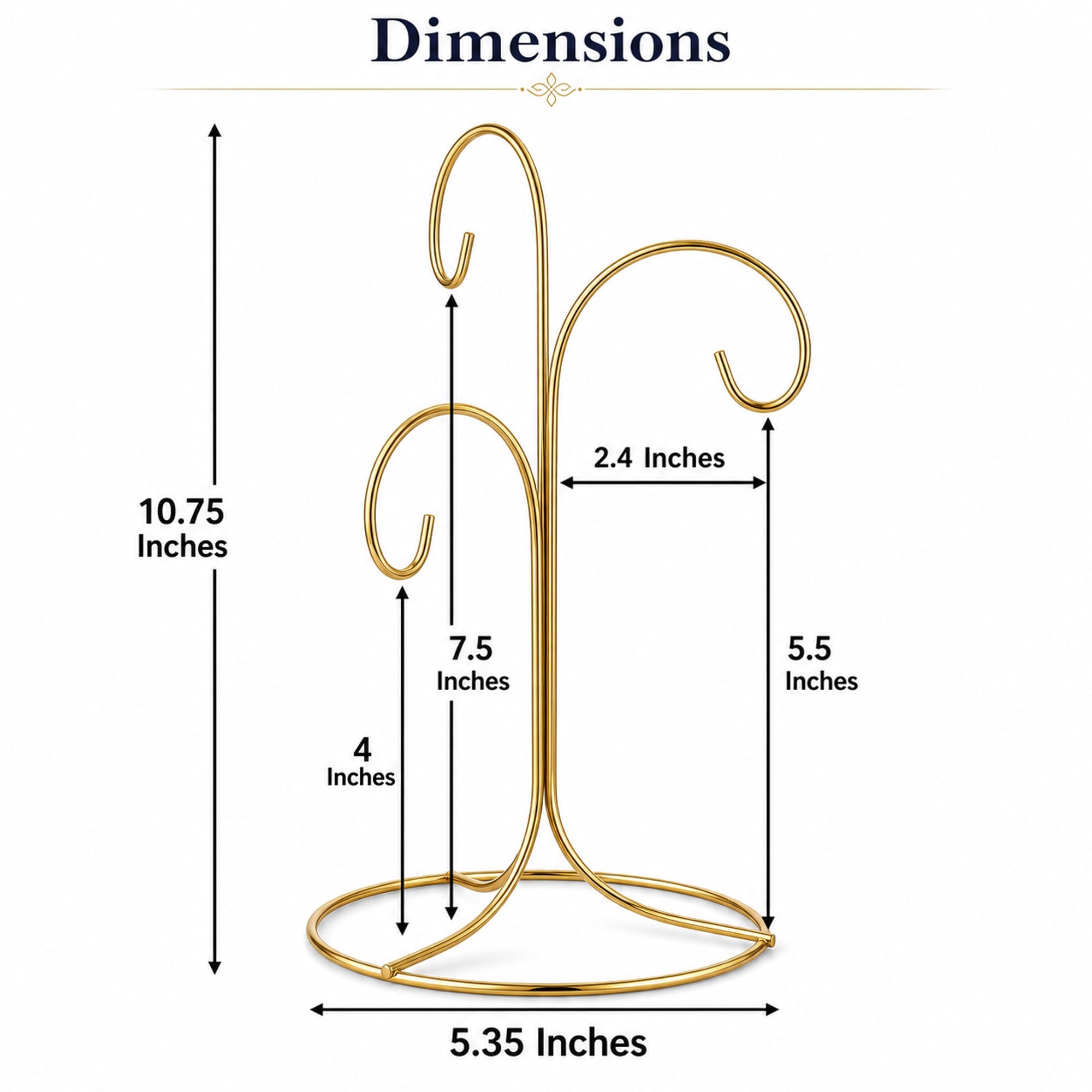3-Arm 3-Tier Gold Brass Metal Ornament Stand Display 10.75 Inches