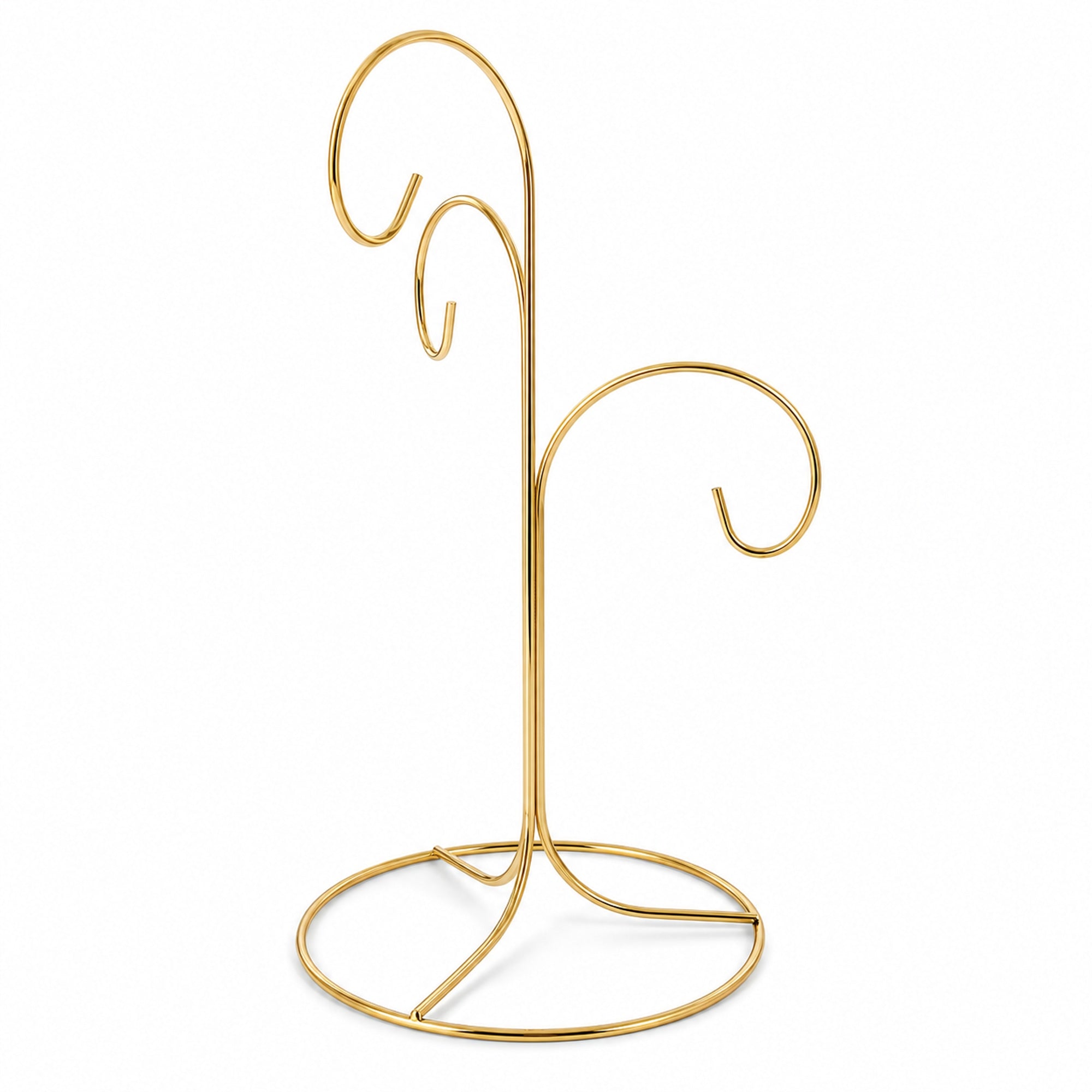 3-Arm 3-Tier Gold Brass Metal Ornament Stand Display 10.75 Inches