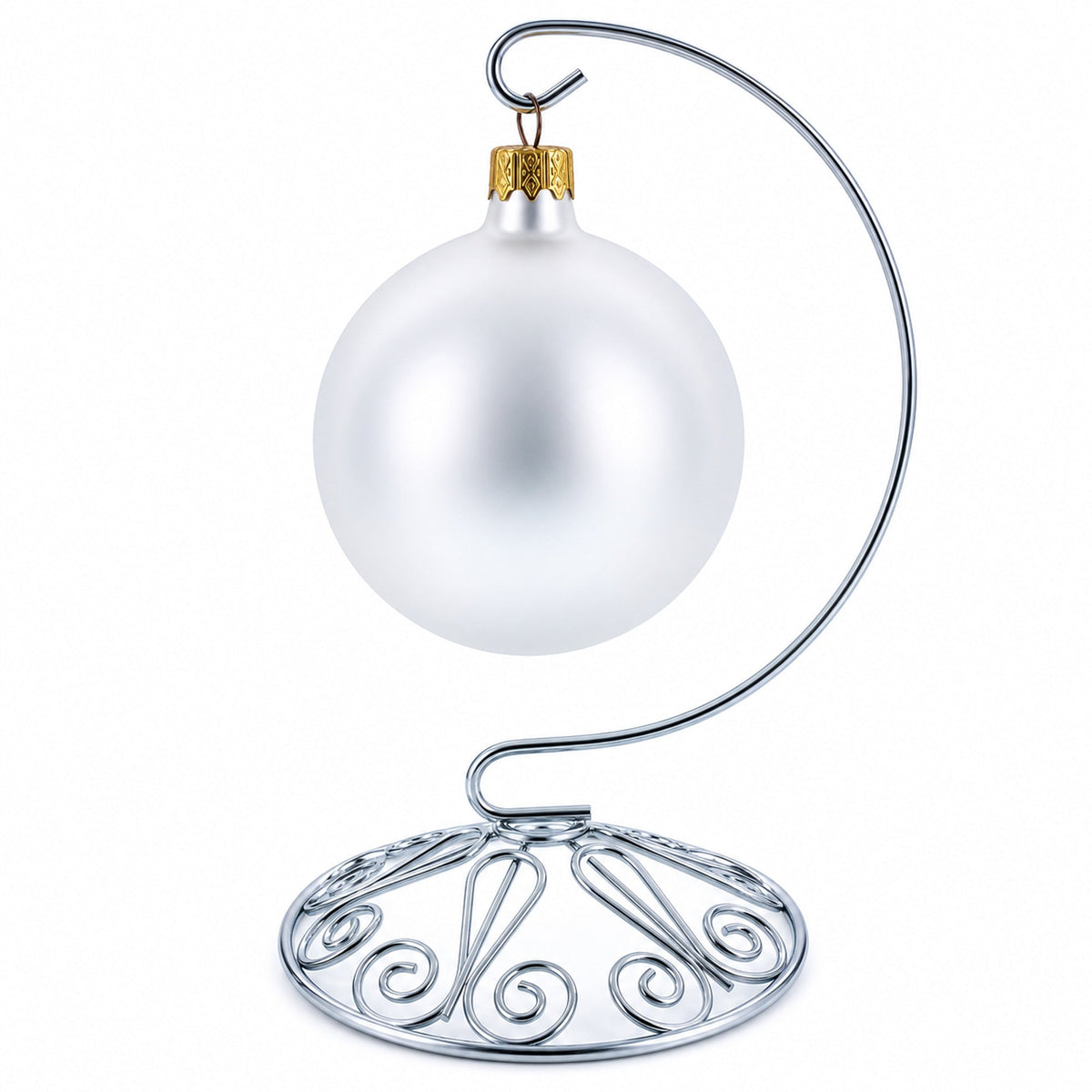 Curved Silver Wire Swirl Base Ornament Stand Display 7 Inches