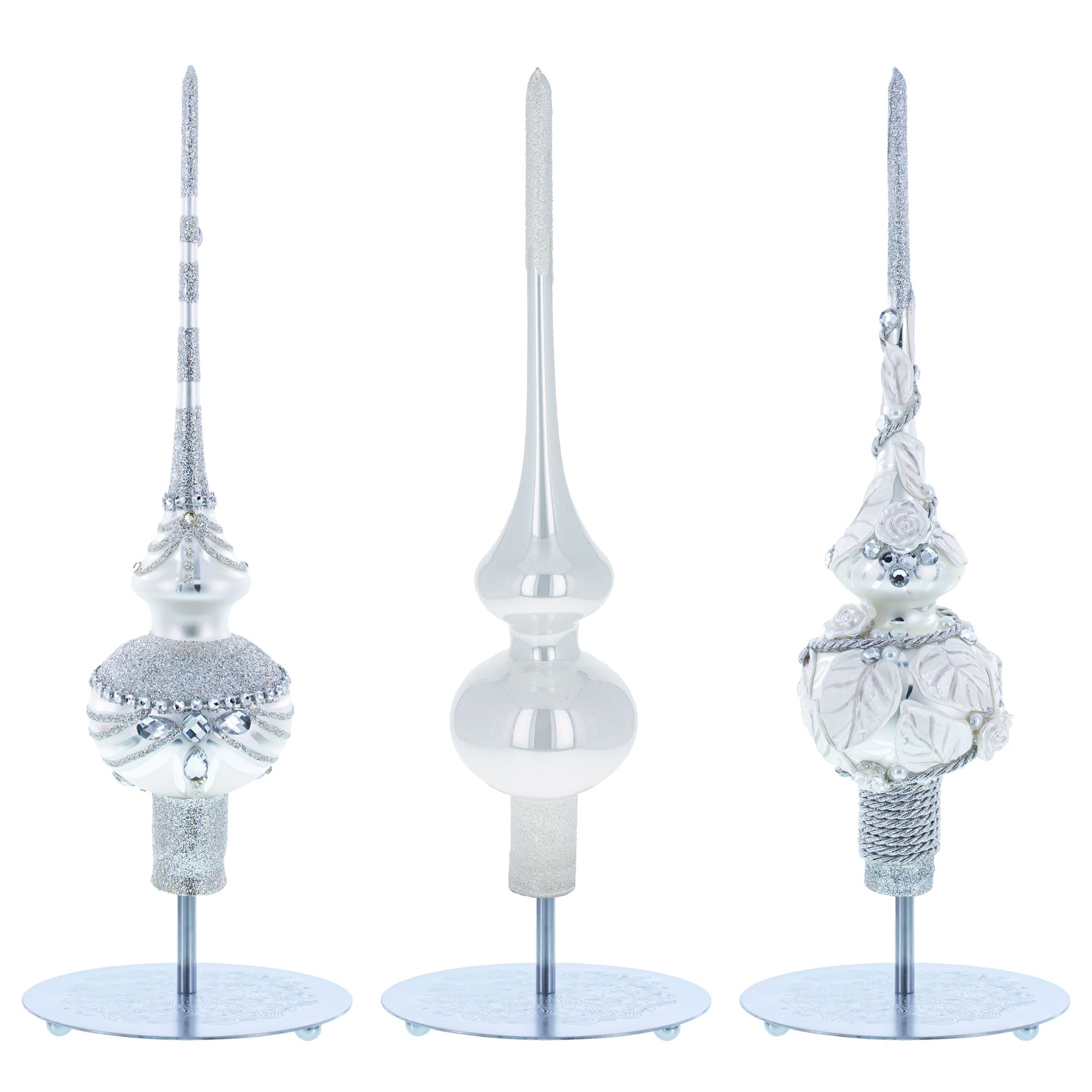 Ornate Silver Metal Rod Tree Topper Stand Display Stand 10 Inches