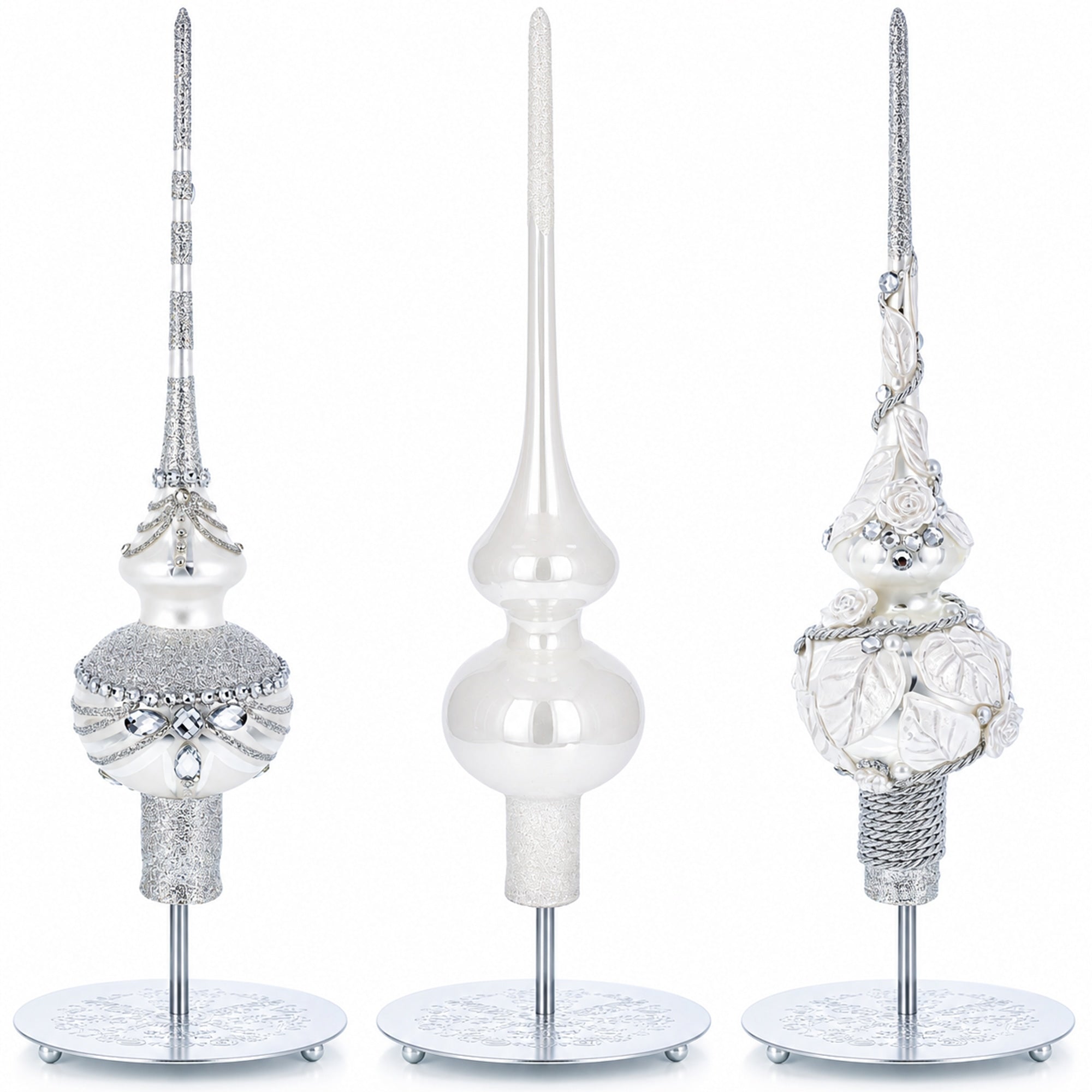 Ornate Silver Metal Rod Tree Topper Stand Display Stand 10 Inches