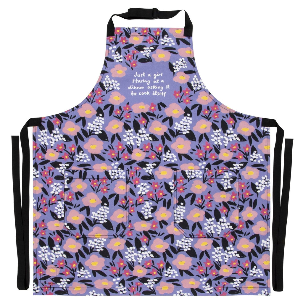 Just A Girl Staring At A Dinner Asking It To Cook Itself Funny Cooking and BBQ Apron 2 Pockets Adjustable Strap 100% Cotton | Gift for Her by The Bullish Store