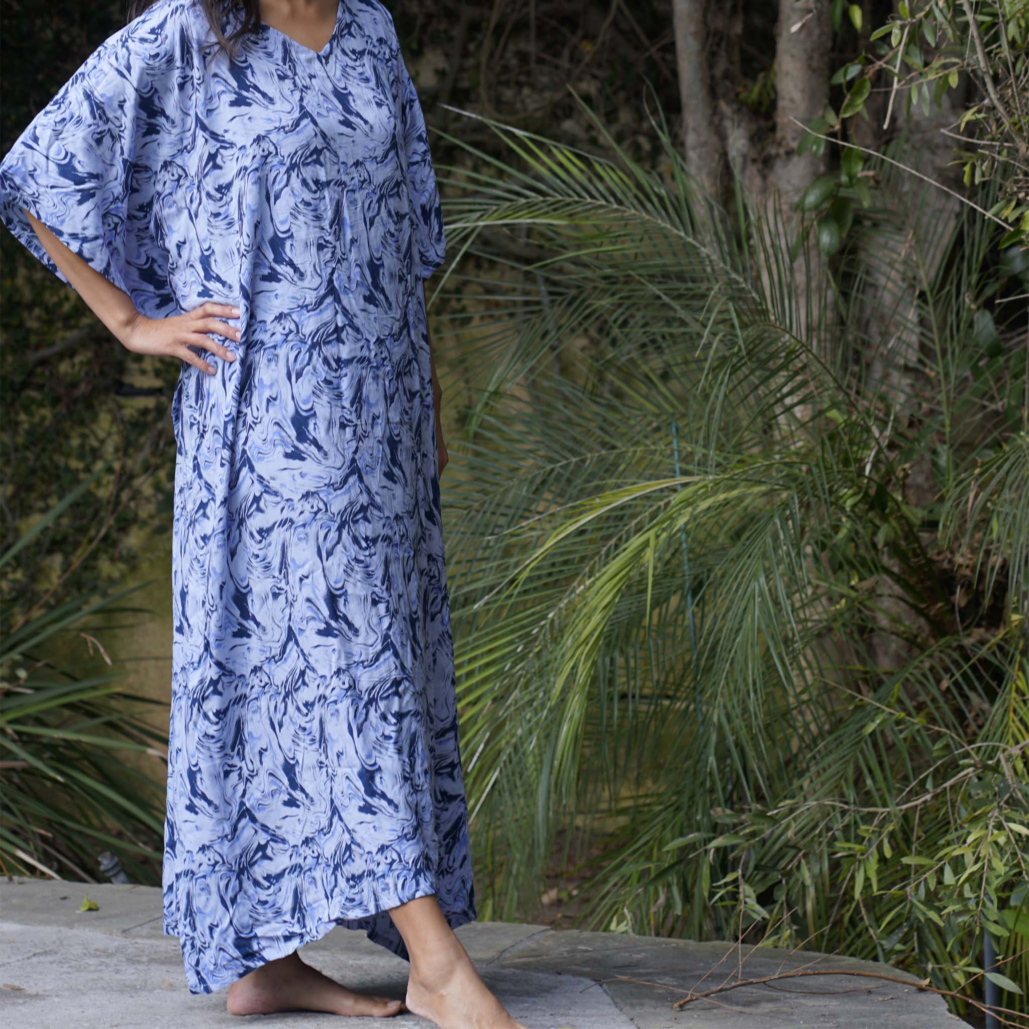 Kaftan Dress Rayon Blue Marble Lightweight Dress La Vie Bien Kaftan Dress Rayon Blue Marble Lightweight