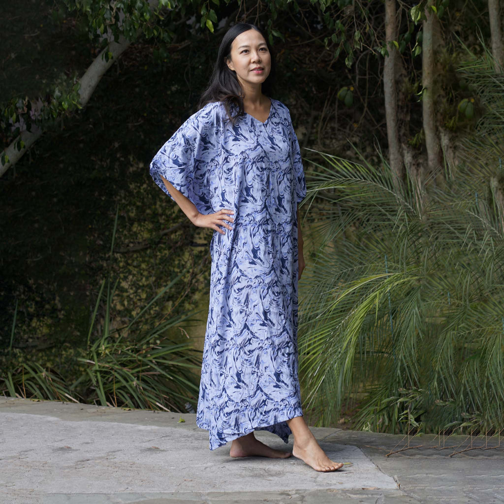 Kaftan Dress Rayon Blue Marble Lightweight Dress La Vie Bien Kaftan Dress Rayon Blue Marble Lightweight