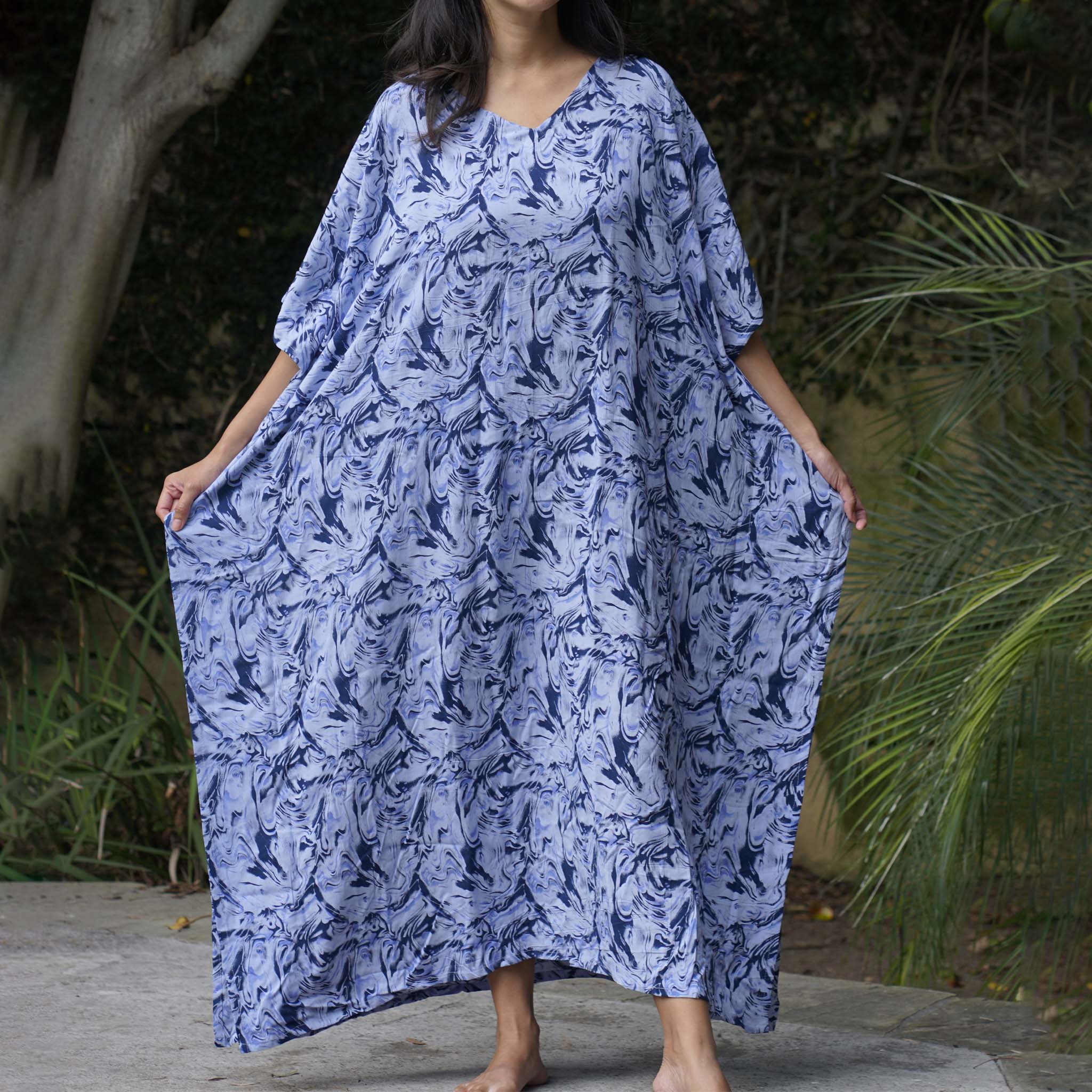 Kaftan Dress Rayon Blue Marble Lightweight Dress La Vie Bien Kaftan Dress Rayon Blue Marble Lightweight