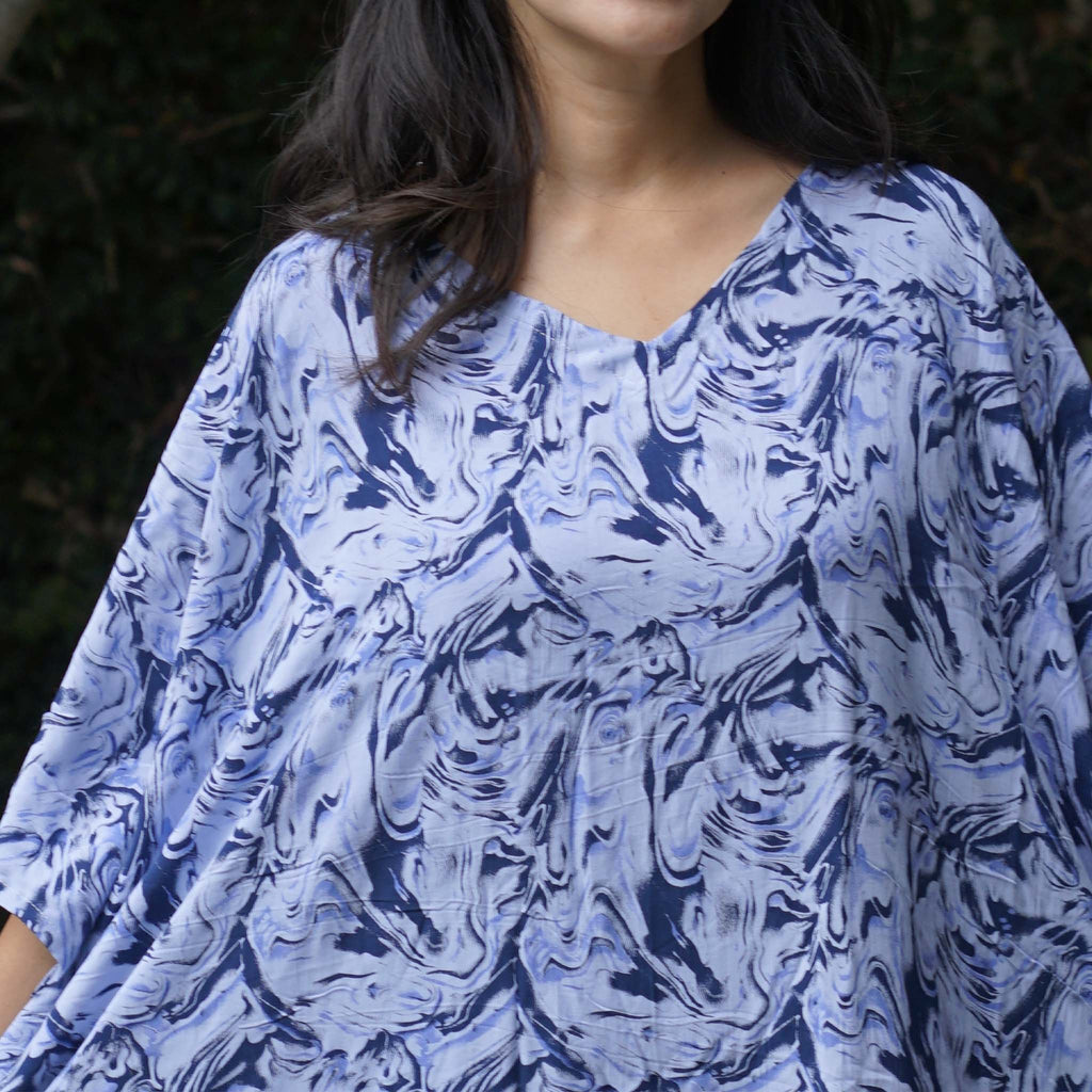 Kaftan Dress Rayon Blue Marble Lightweight Dress La Vie Bien Kaftan Dress Rayon Blue Marble Lightweight