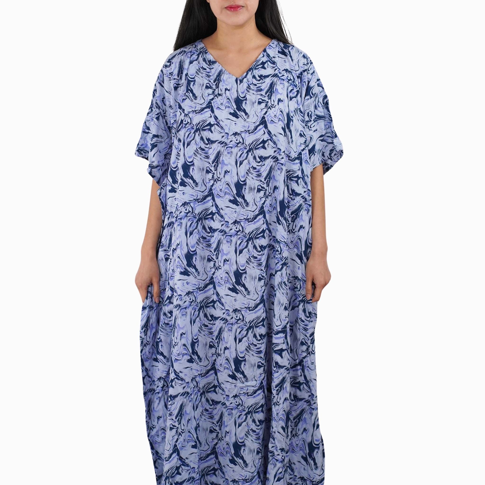 Kaftan Dress Rayon Blue Marble Lightweight Dress La Vie Bien Kaftan Dress Rayon Blue Marble Lightweight
