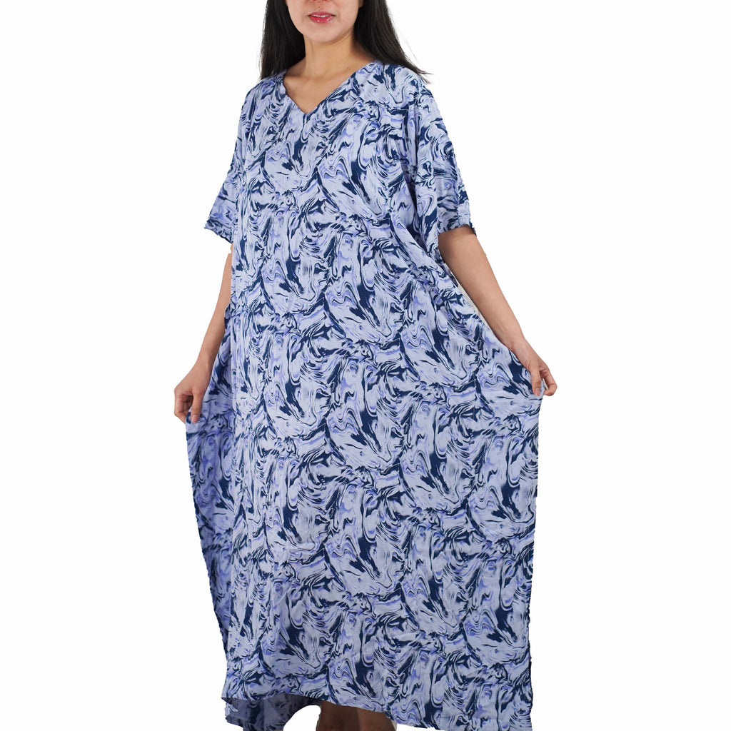 Kaftan Dress Rayon Blue Marble Lightweight Dress La Vie Bien Kaftan Dress Rayon Blue Marble Lightweight
