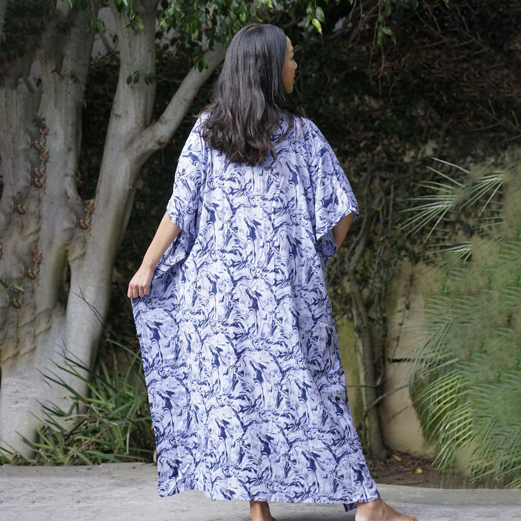 Kaftan Dress Rayon Blue Marble Lightweight Dress La Vie Bien Kaftan Dress Rayon Blue Marble Lightweight