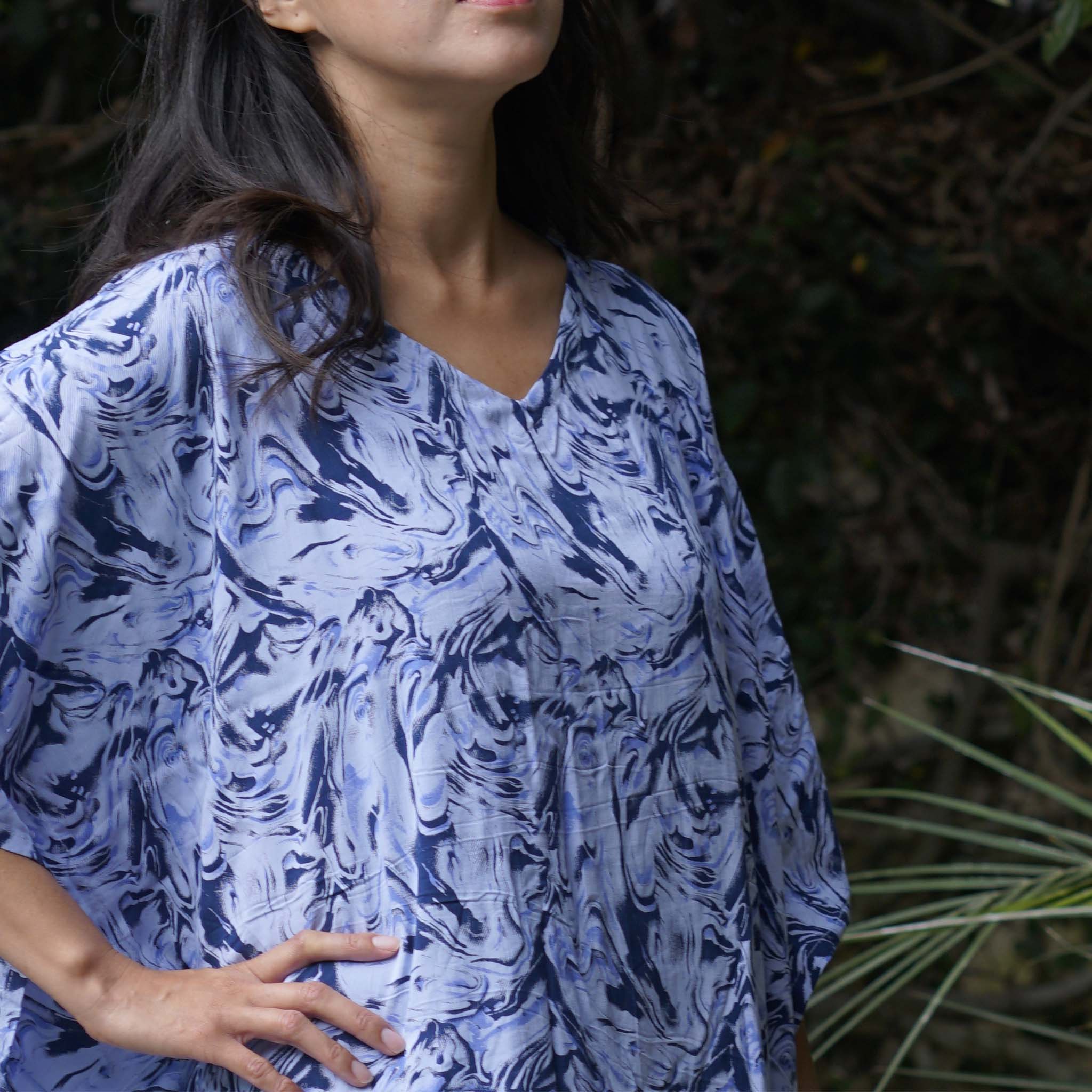 Kaftan Dress Rayon Blue Marble Lightweight Dress La Vie Bien Kaftan Dress Rayon Blue Marble Lightweight