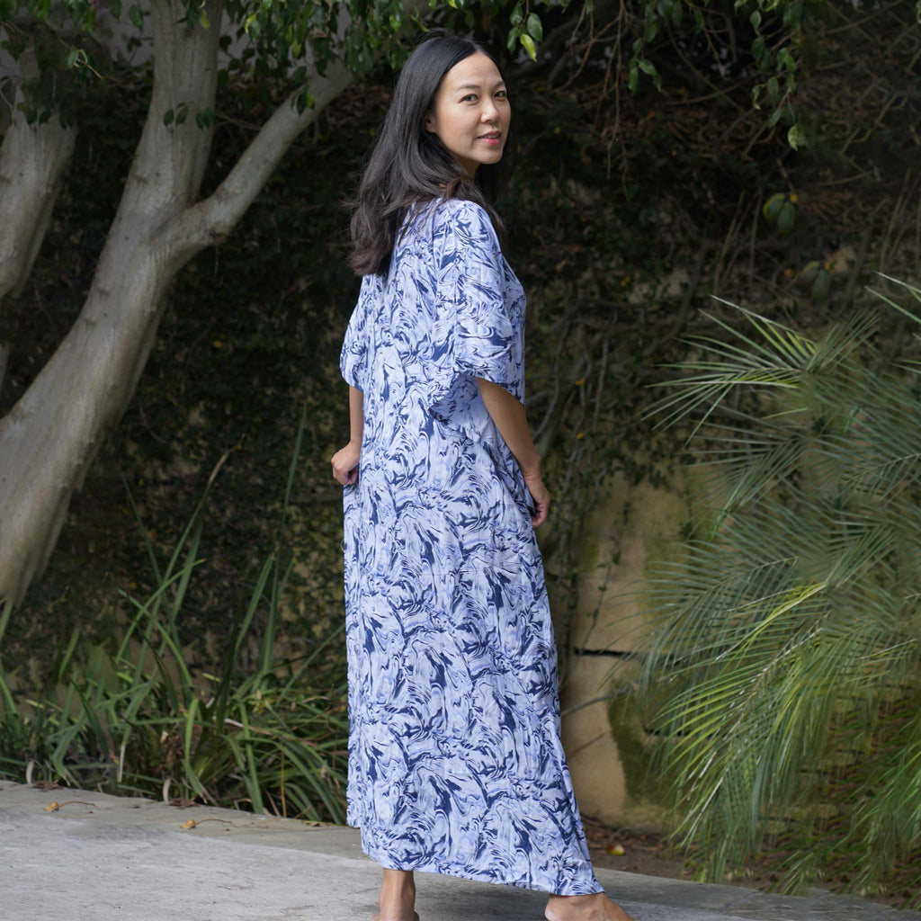 Kaftan Dress Rayon Blue Marble Lightweight Dress La Vie Bien Kaftan Dress Rayon Blue Marble Lightweight