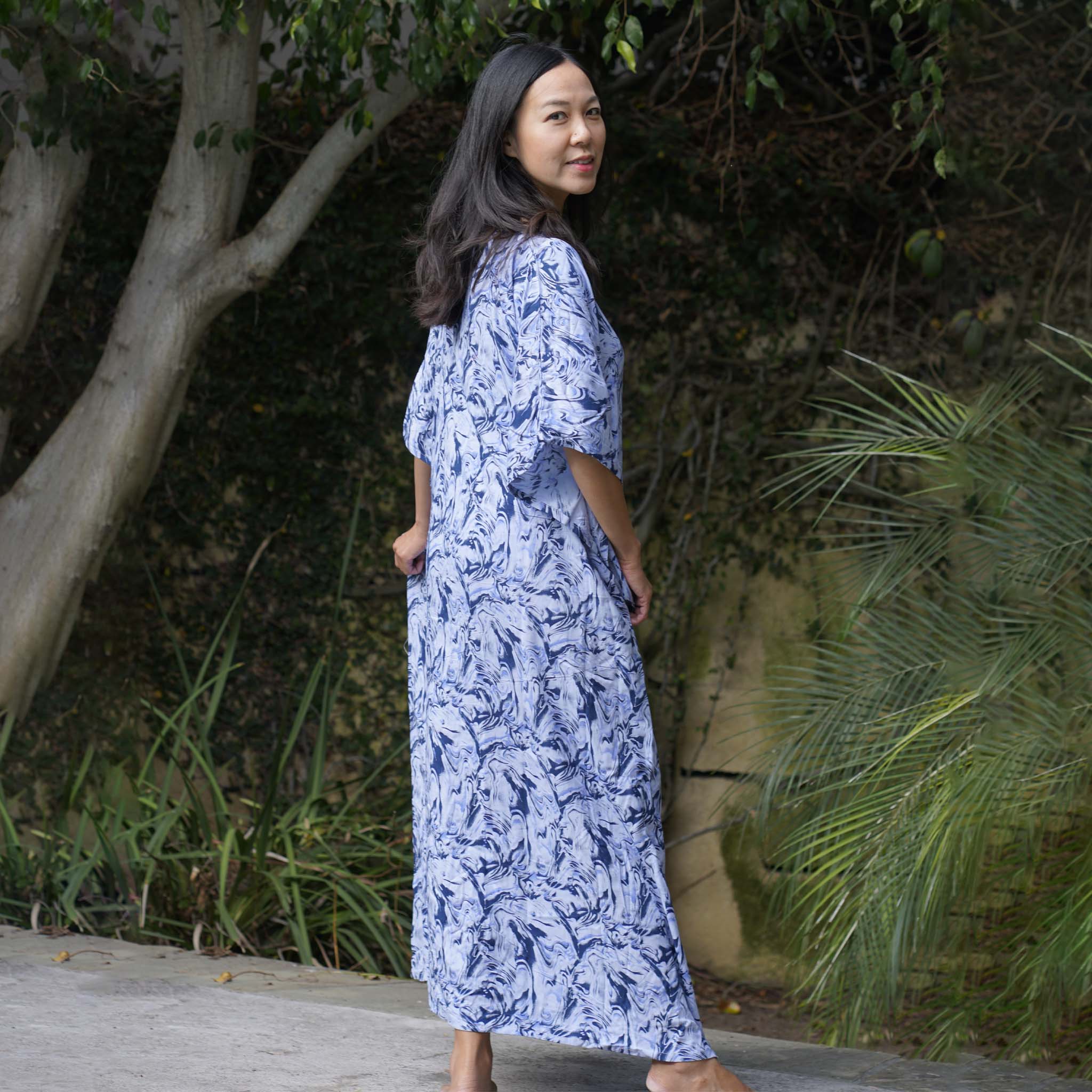 Kaftan Dress Rayon Blue Marble Lightweight Dress La Vie Bien Kaftan Dress Rayon Blue Marble Lightweight