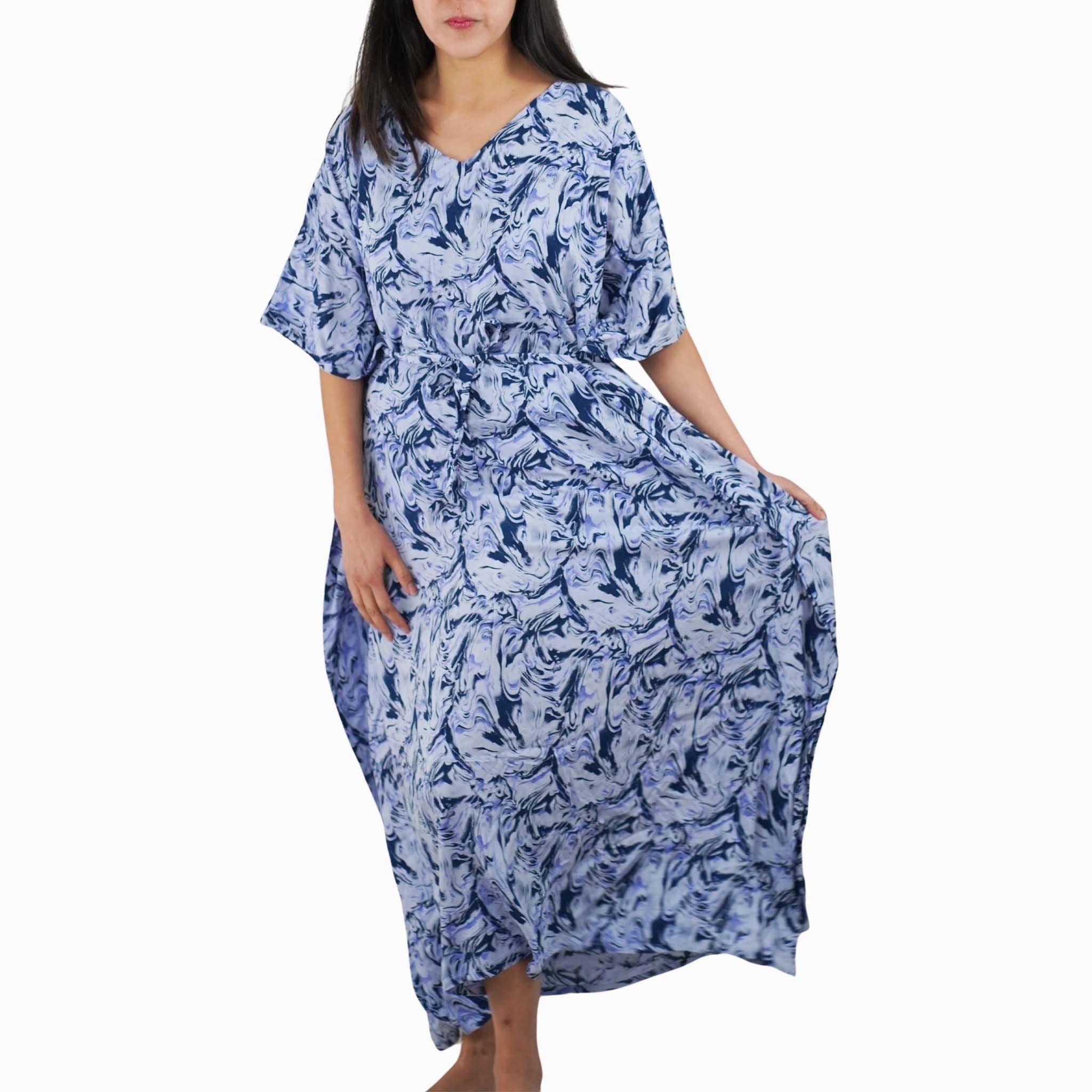 Kaftan Dress Rayon Blue Marble Lightweight Dress La Vie Bien Kaftan Dress Rayon Blue Marble Lightweight