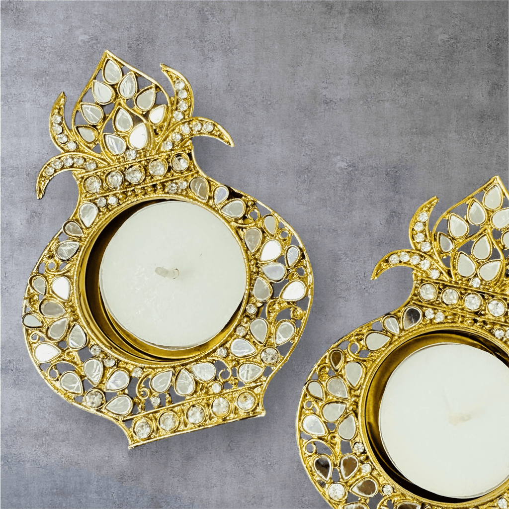 Kalash Shaped Mirror Diyas/ T-Light Holder La Vie Bien Kalash Shaped Mirror Diyas/ T-Light Holder