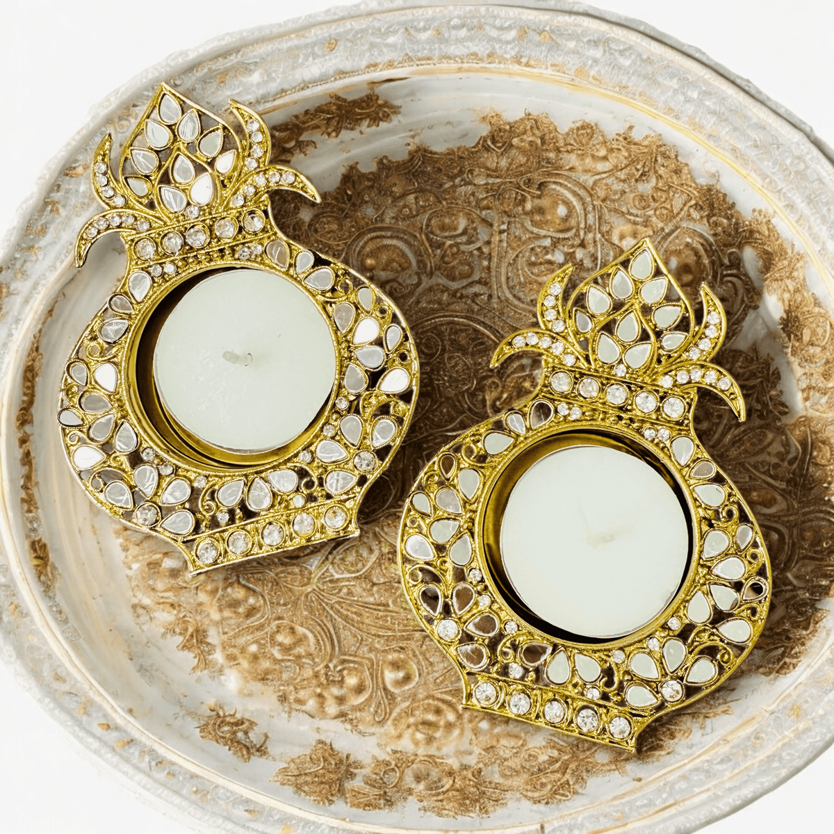 Kalash Shaped Mirror Diyas/ T-Light Holder La Vie Bien Kalash Shaped Mirror Diyas/ T-Light Holder