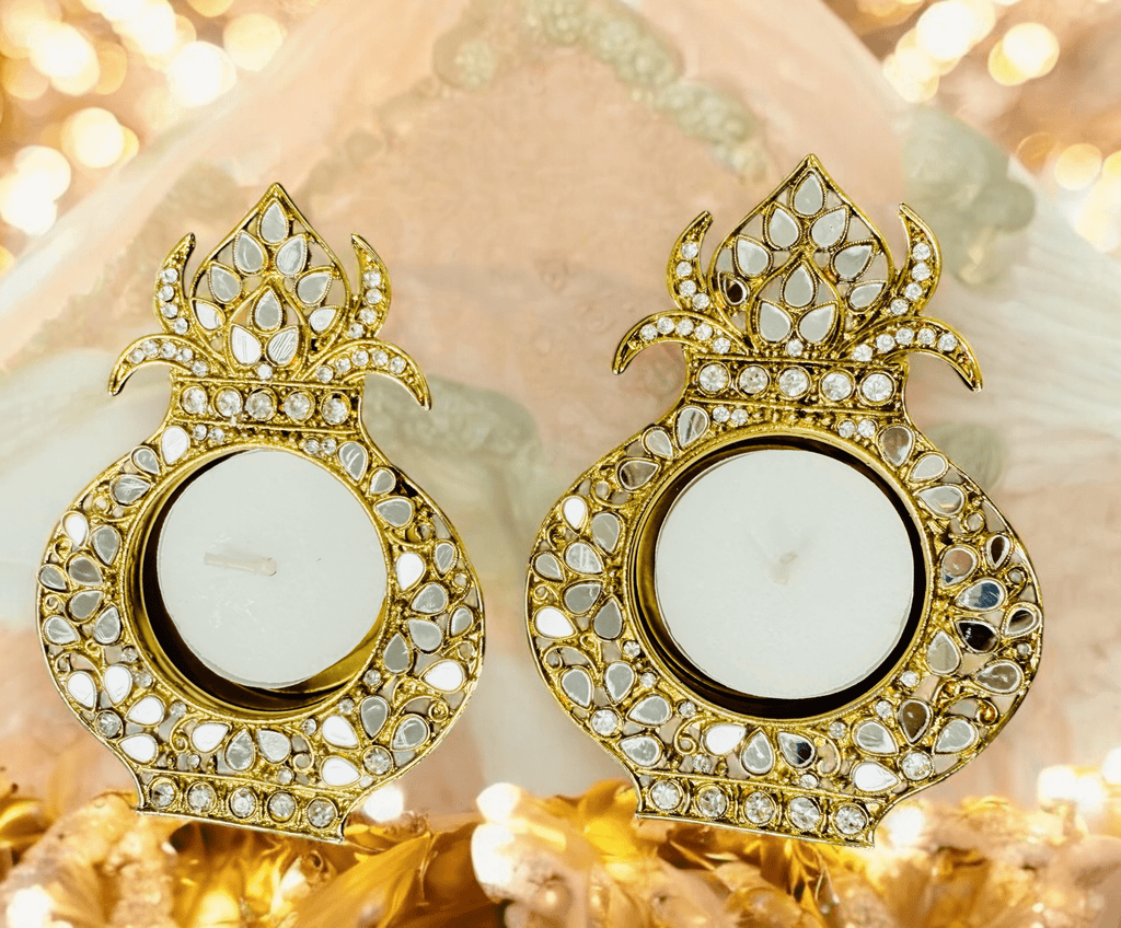 Kalash Shaped Mirror Diyas/ T-Light Holder La Vie Bien Kalash Shaped Mirror Diyas/ T-Light Holder