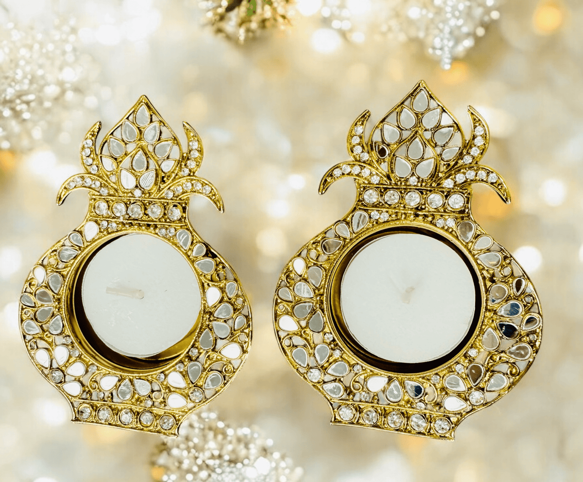 Kalash Shaped Mirror Diyas/ T-Light Holder La Vie Bien Kalash Shaped Mirror Diyas/ T-Light Holder