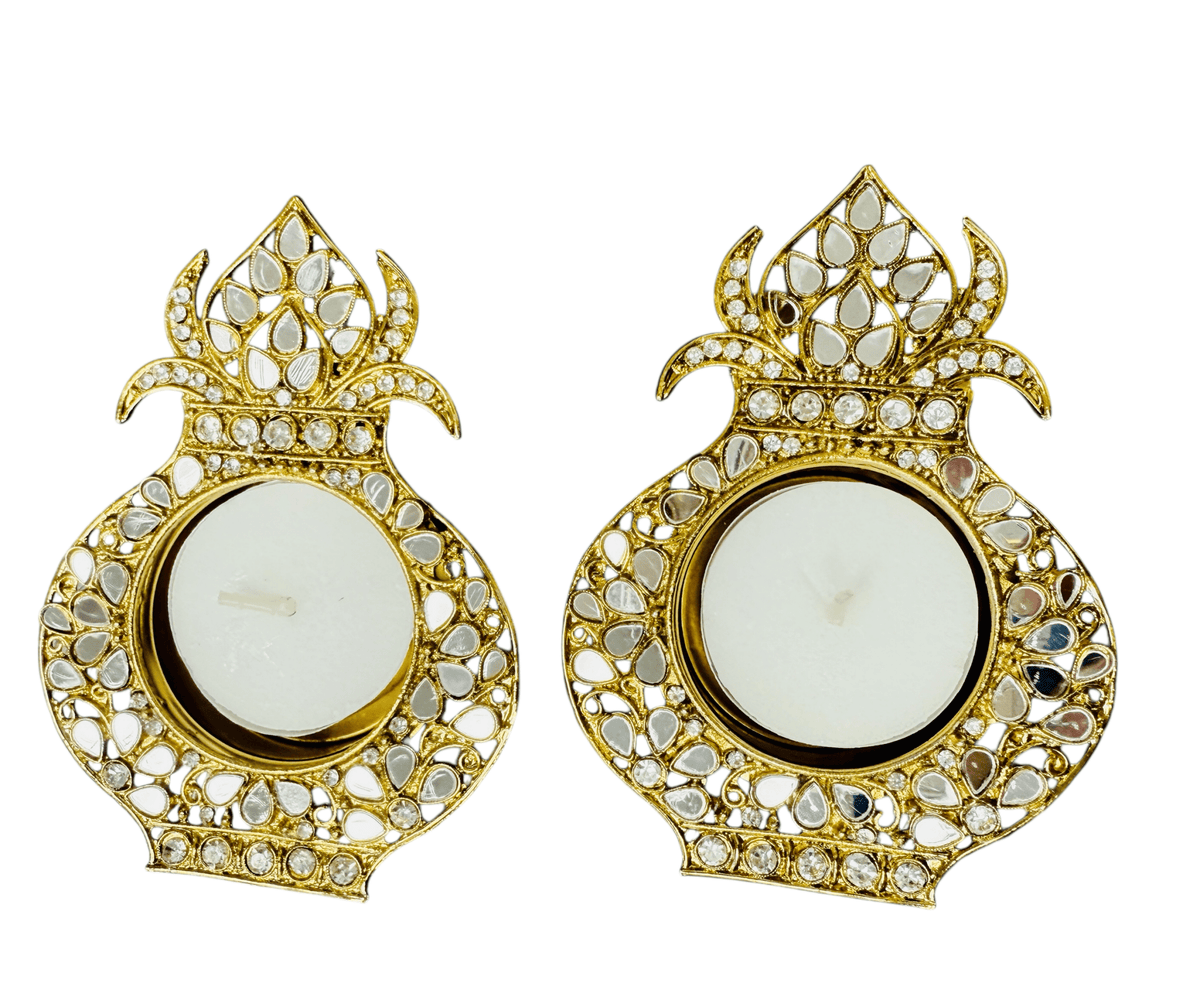 Kalash Shaped Mirror Diyas/ T-Light Holder La Vie Bien Kalash Shaped Mirror Diyas/ T-Light Holder
