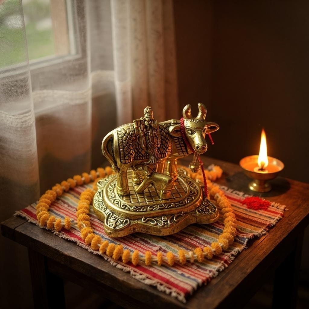 Kamdhenu - Golden Cow Calf Set for Mandir, Car Dashboard & for Gifting La Vie Bien Kamdhenu - Golden Cow Calf Set for Mandir, Car Dashboard & for Gifting