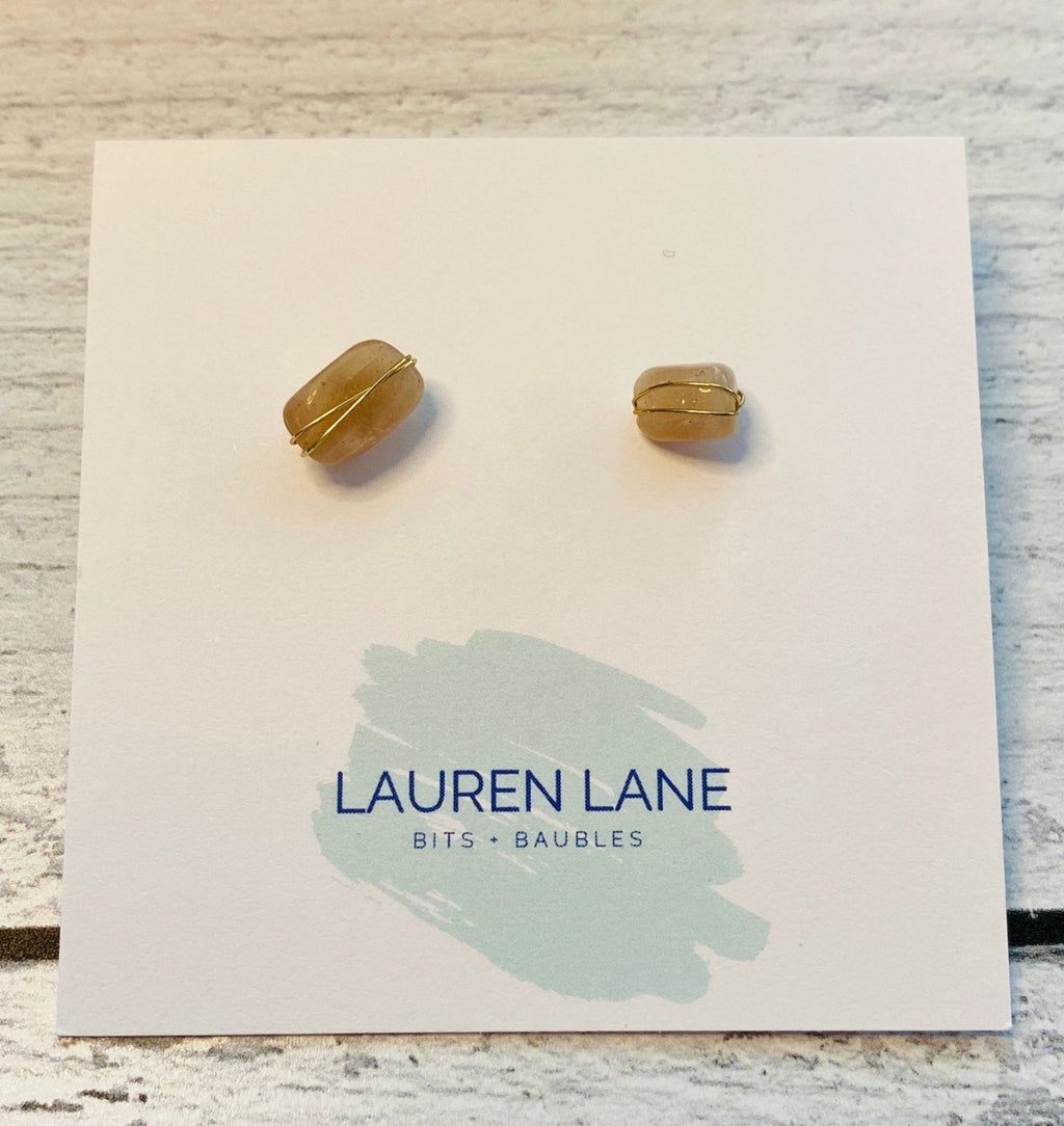 Kara Wire Wrapped Natural Stone Stud Earrings by Lemons and Limes Boutique