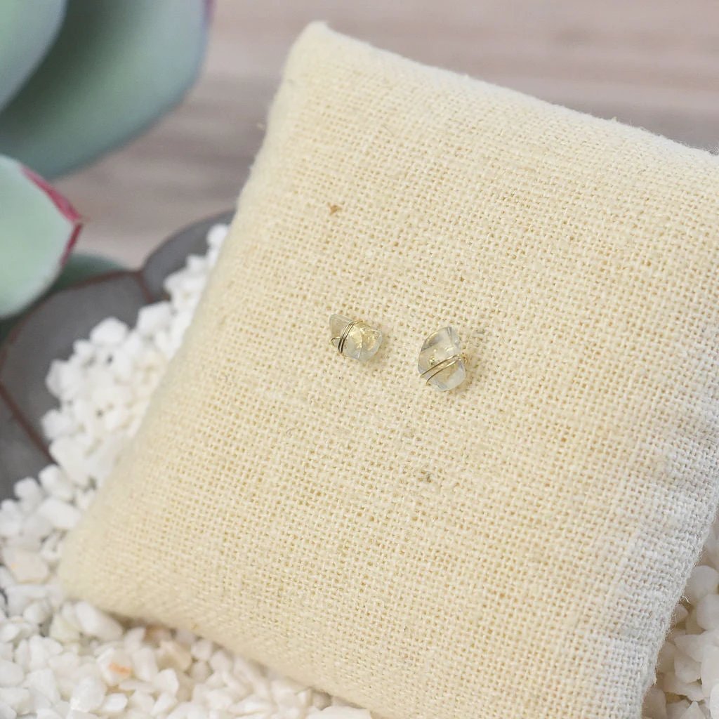Kara Wire Wrapped Natural Stone Stud Earrings by Lemons and Limes Boutique