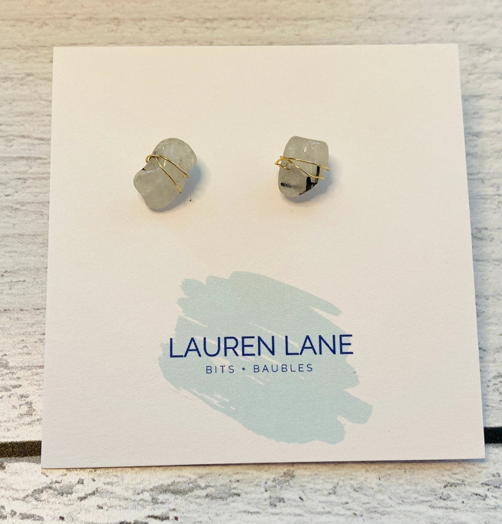 Kara Wire Wrapped Natural Stone Stud Earrings by Lemons and Limes Boutique