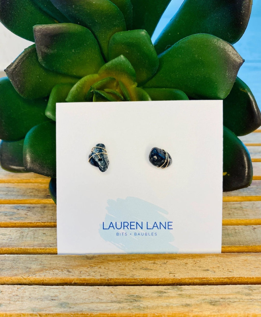 Kara Wire Wrapped Natural Stone Stud Earrings by Lemons and Limes Boutique