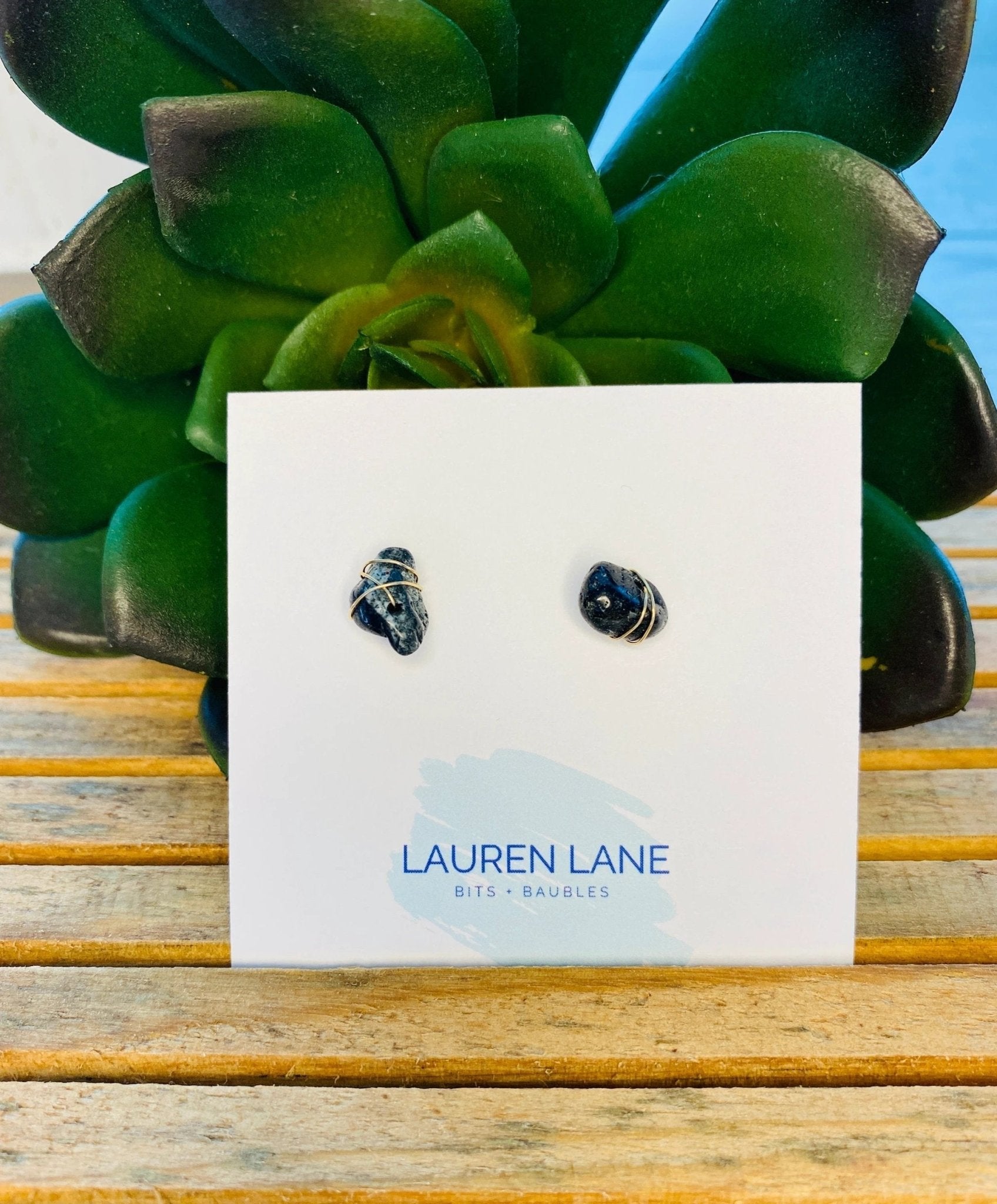 Kara Wire Wrapped Natural Stone Stud Earrings by Lemons and Limes Boutique