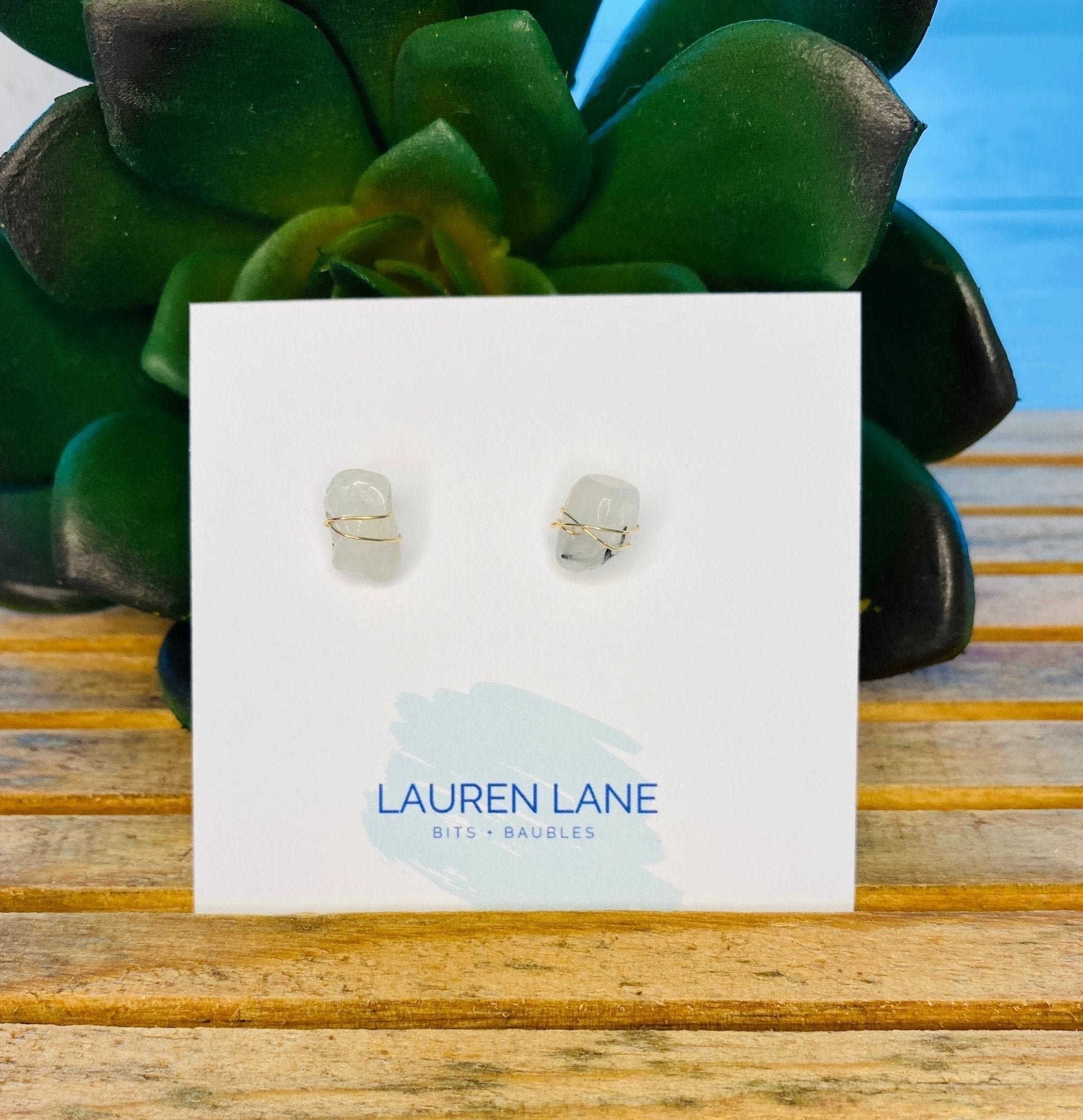 Kara Wire Wrapped Natural Stone Stud Earrings by Lemons and Limes Boutique
