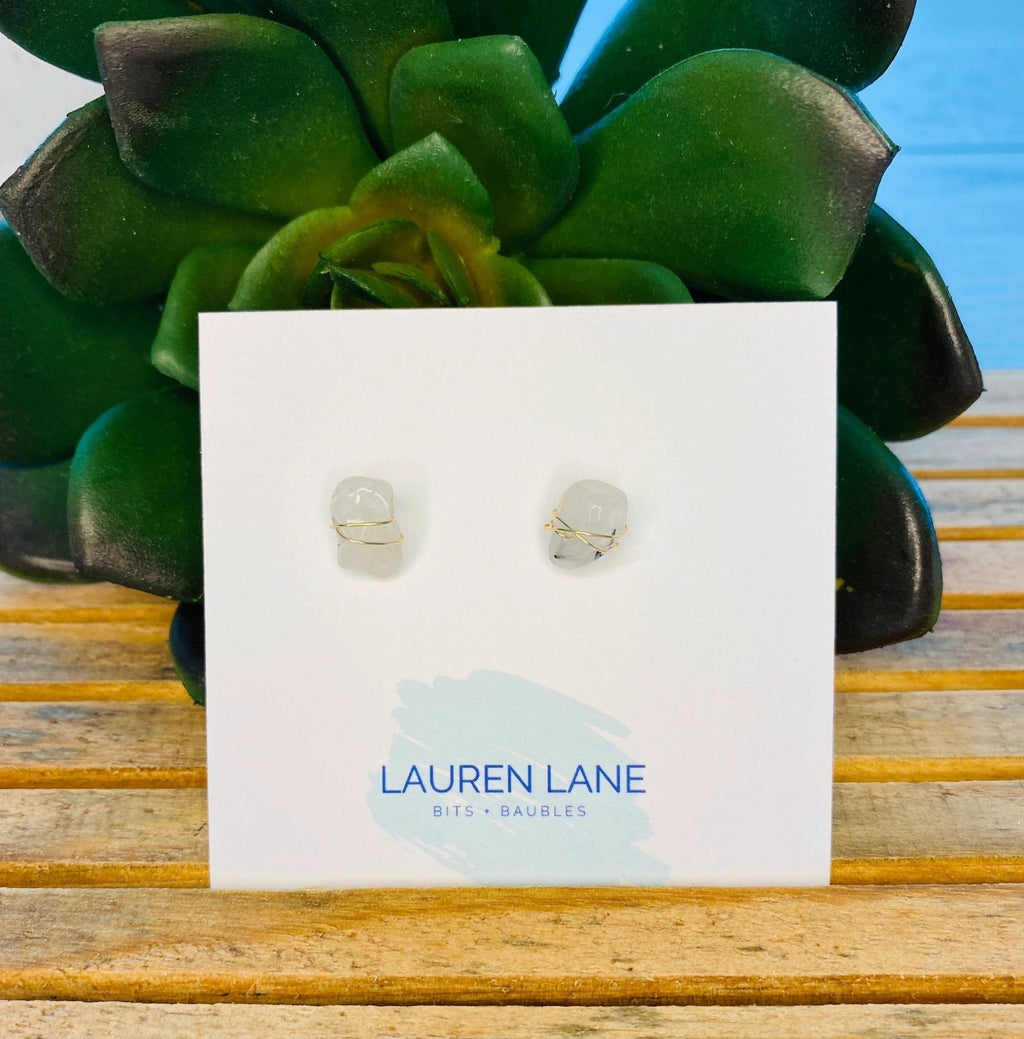 Kara Wire Wrapped Natural Stone Stud Earrings by Lemons and Limes Boutique