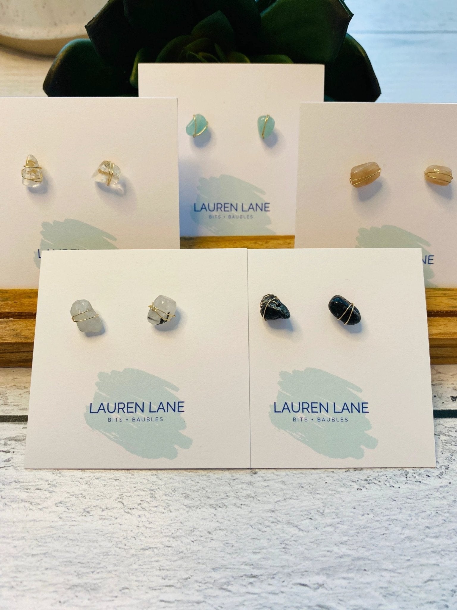 Kara Wire Wrapped Natural Stone Stud Earrings by Lemons and Limes Boutique
