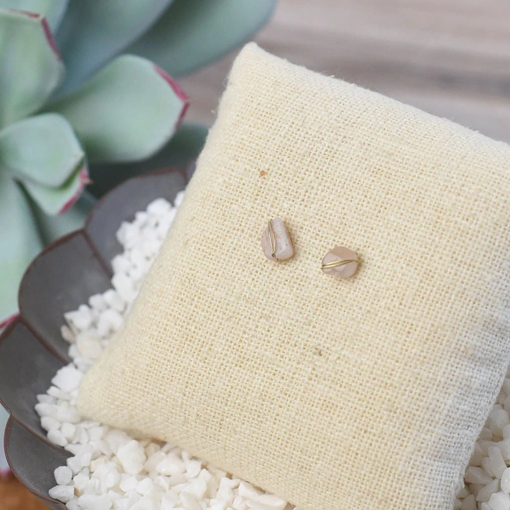 Kara Wire Wrapped Natural Stone Stud Earrings by Lemons and Limes Boutique