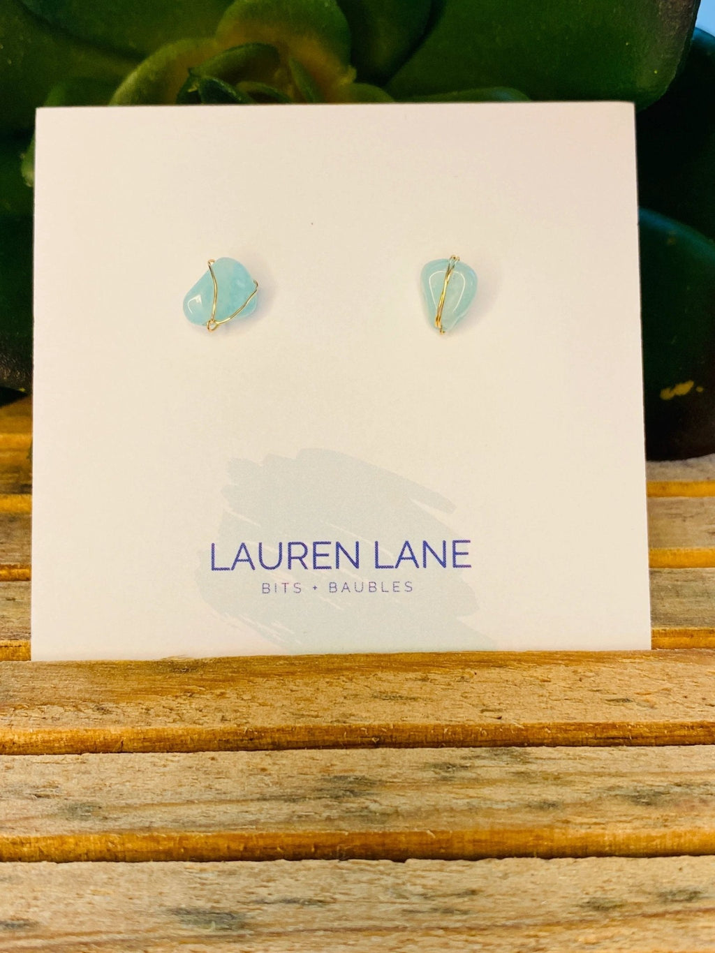 Kara Wire Wrapped Natural Stone Stud Earrings by Lemons and Limes Boutique