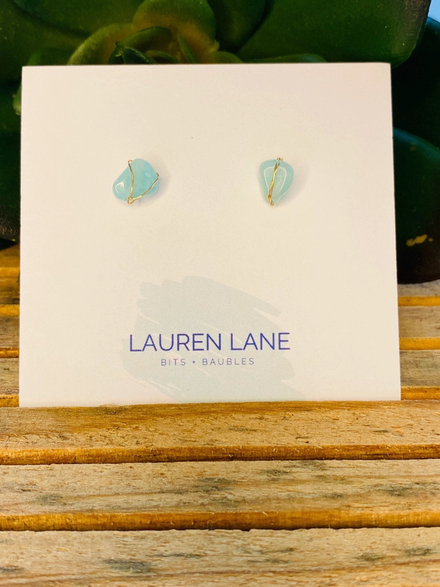 Kara Wire Wrapped Natural Stone Stud Earrings by Lemons and Limes Boutique