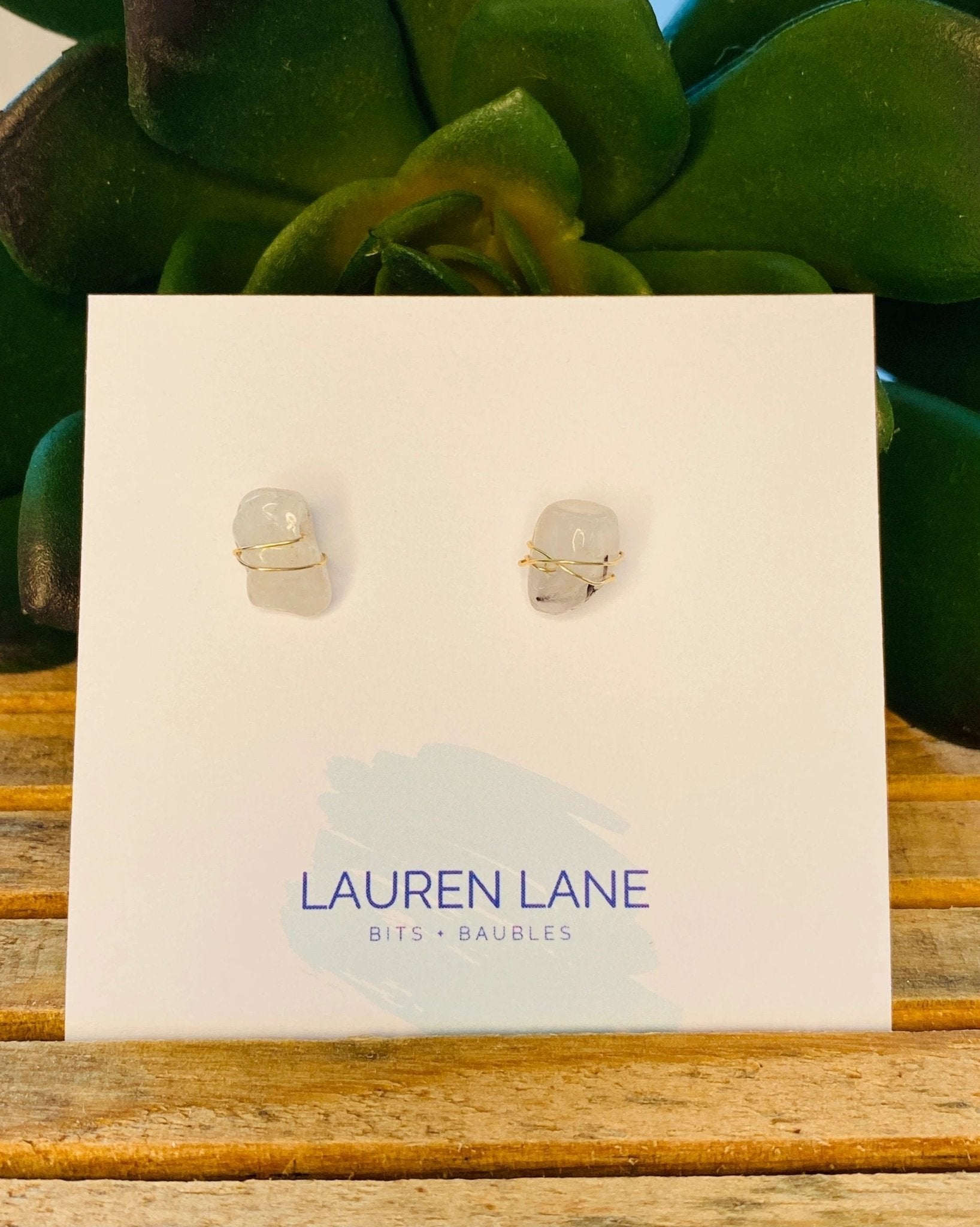 Kara Wire Wrapped Natural Stone Stud Earrings by Lemons and Limes Boutique