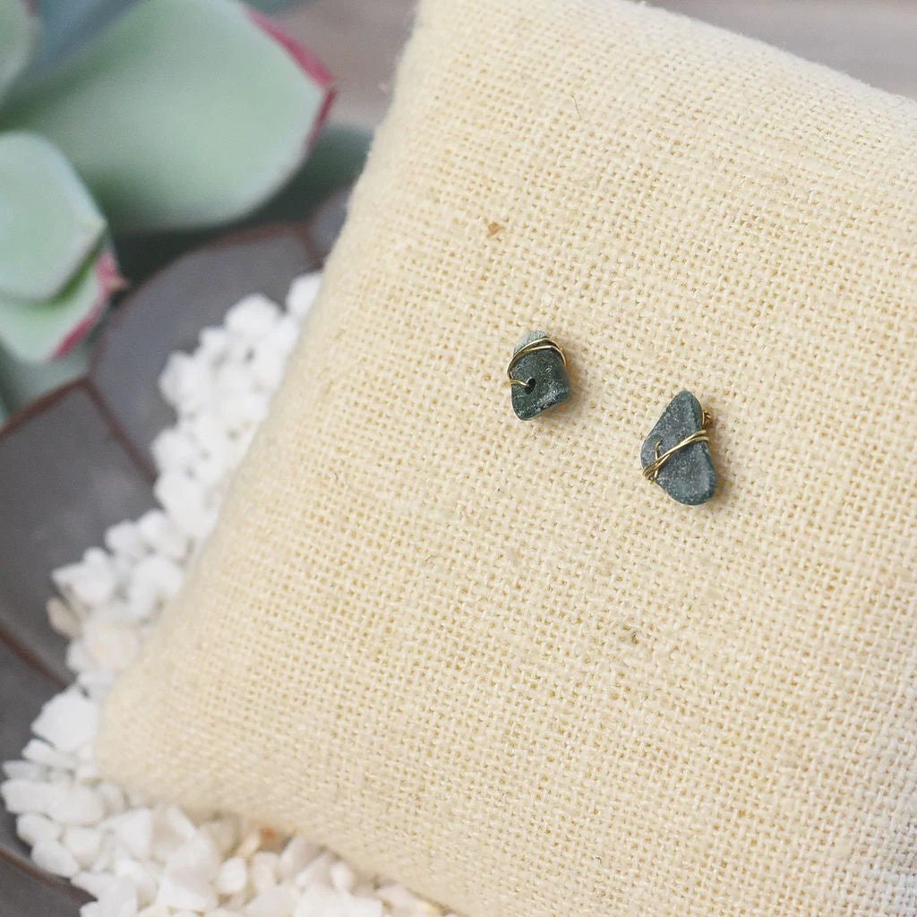 Kara Wire Wrapped Natural Stone Stud Earrings by Lemons and Limes Boutique