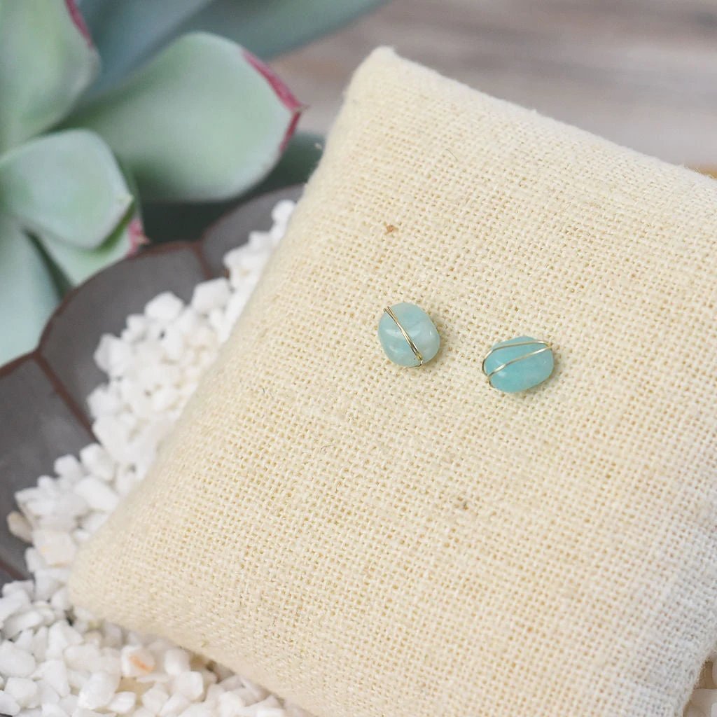 Kara Wire Wrapped Natural Stone Stud Earrings by Lemons and Limes Boutique