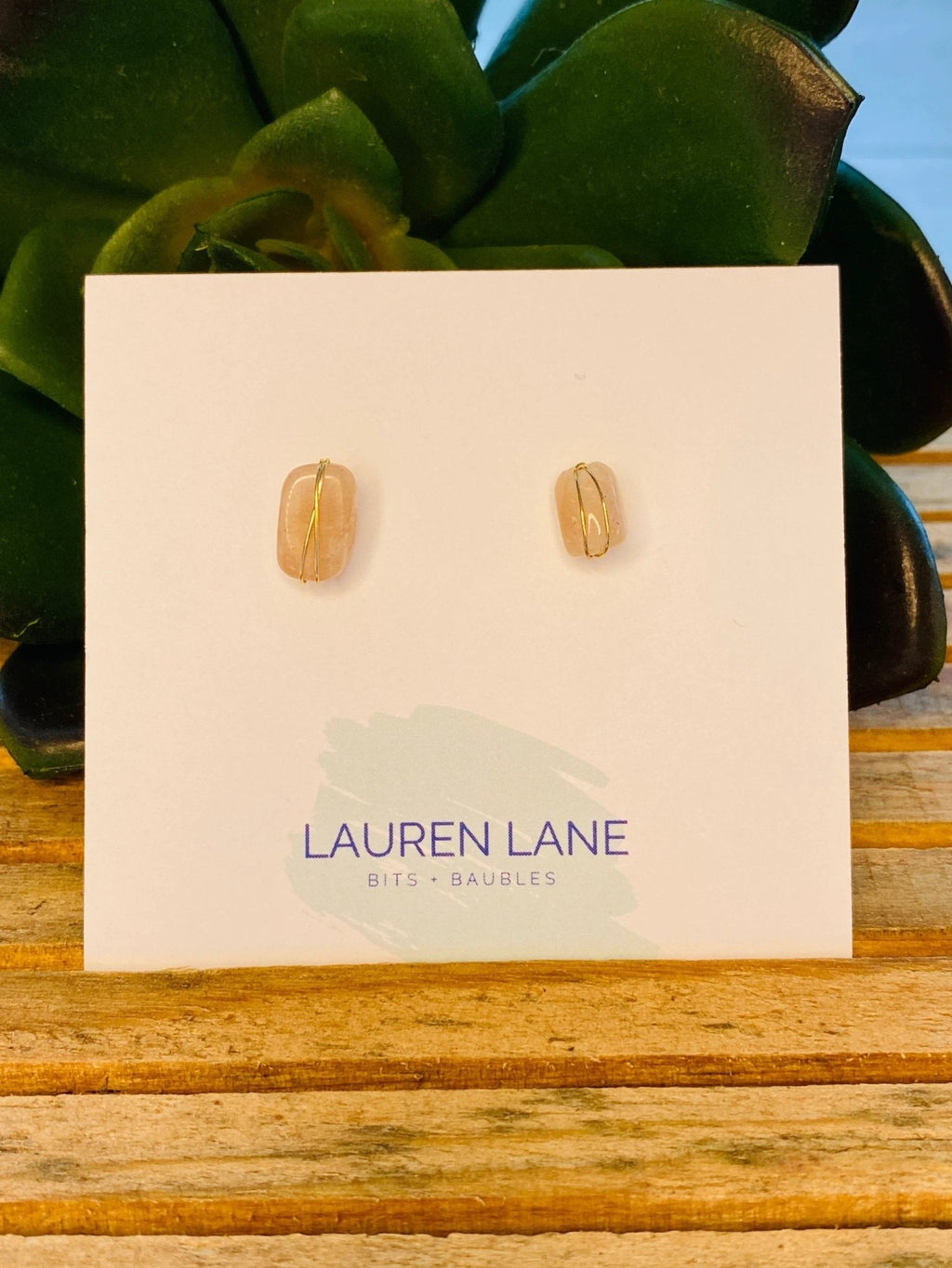 Kara Wire Wrapped Natural Stone Stud Earrings by Lemons and Limes Boutique