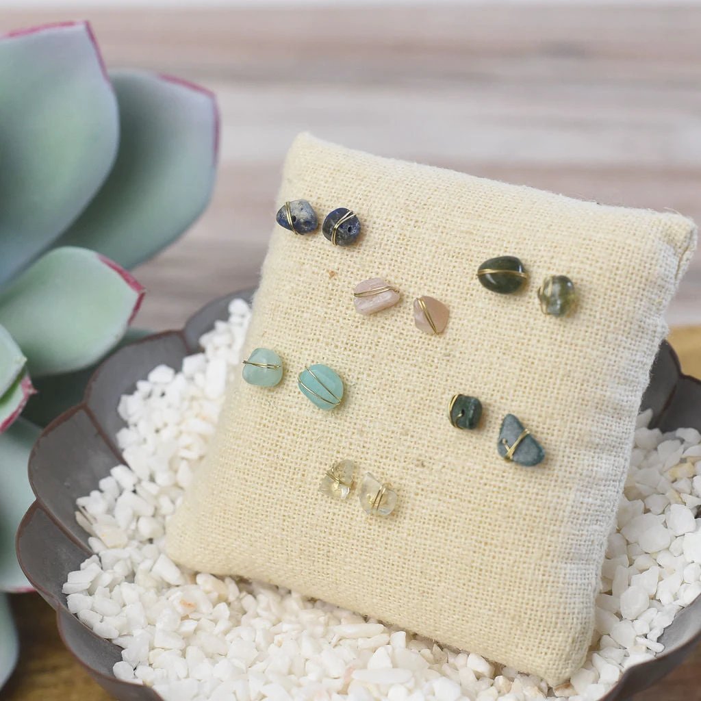 Kara Wire Wrapped Natural Stone Stud Earrings by Lemons and Limes Boutique