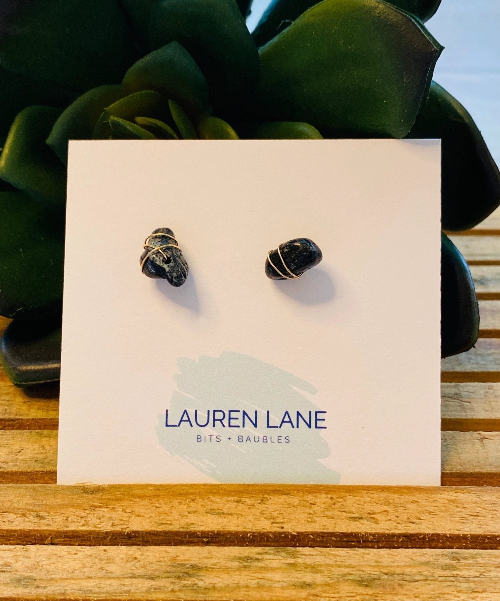 Kara Wire Wrapped Natural Stone Stud Earrings by Lemons and Limes Boutique