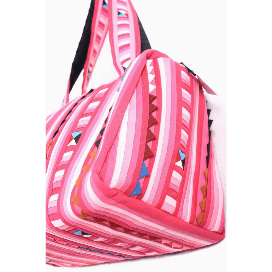 Karen Hill‑Tribe Pink Striped Shoulder Bag — Handwoven Fair‑Trade - Thailand Bags La Vie Bien Karen Hill‑Tribe Pink Striped Shoulder Bag — Handwoven Fair‑Trade - Thailand