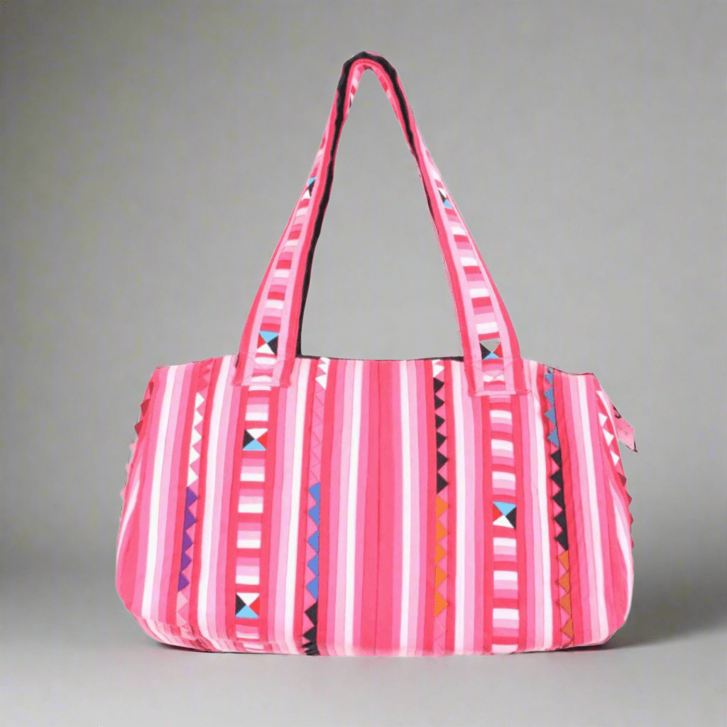 Karen Hill‑Tribe Pink Striped Shoulder Bag — Handwoven Fair‑Trade - Thailand Bags La Vie Bien Karen Hill‑Tribe Pink Striped Shoulder Bag — Handwoven Fair‑Trade - Thailand
